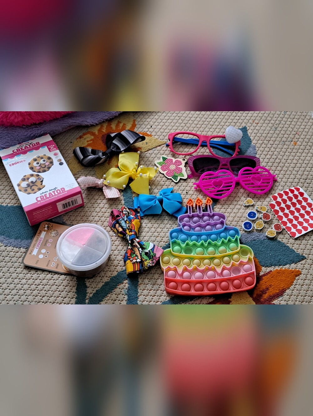 Kids Rainbow Birthday Pop-It Toy & Assorted Hair Bows Set - Multicolor